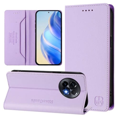 Funda de Cuero con Doble Pliegue y Succión Magnética RFID para OnePlus 11R Rc01 (Morado Claro)