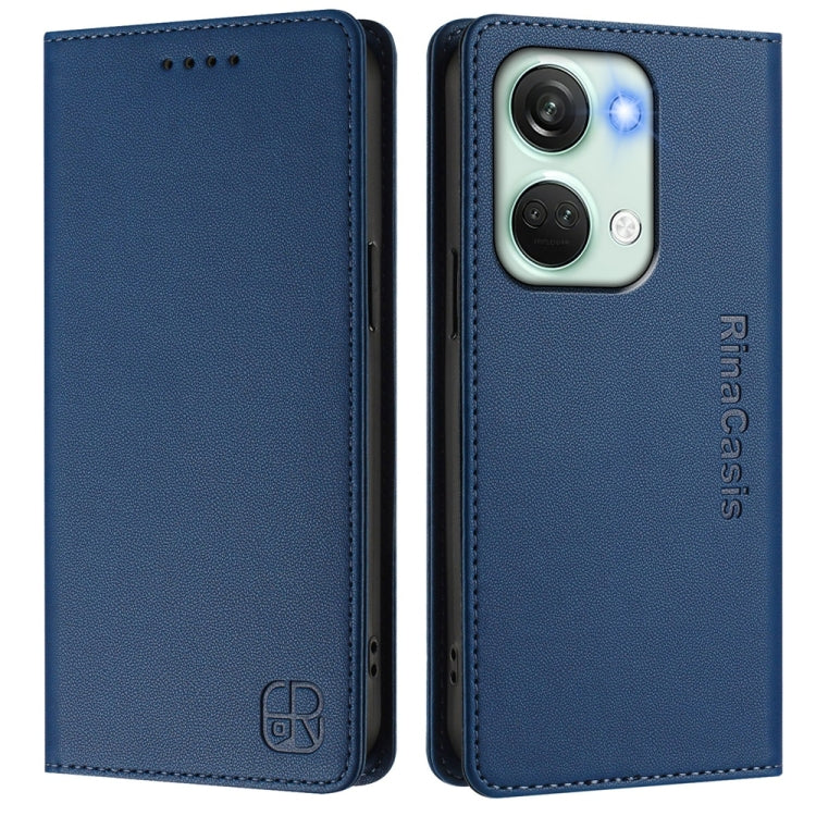 Funda de Cuero con Doble Pliegue y Succión Magnética para OnePlus Nord 3 y Ace 2V Rc01 (Azul Oscuro)