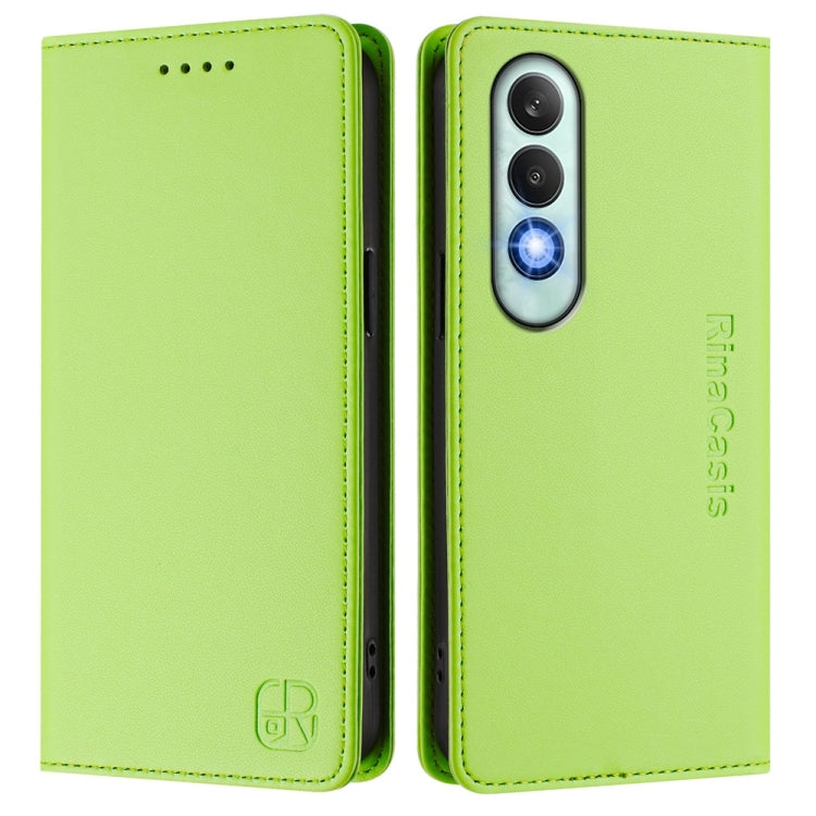 Funda de Cuero con Doble Pliegue y Succión Magnética RFID para OnePlus Nord CE4 RC01 (Verde Hierba)