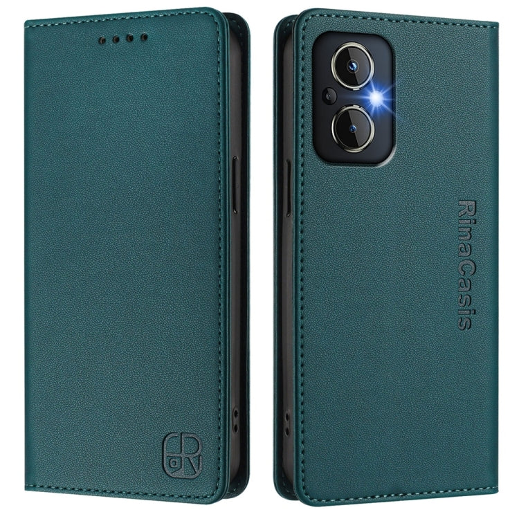 Funda de Cuero con Doble Pliegue y Succión Magnética para OnePlus Nord N20 5G Rc01 (Verde Oscuro)