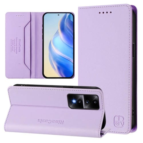 Funda de Cuero con Doble Pliegue y Succión Magnética RFID para Honor 80 GT RC01 (Morado Claro)
