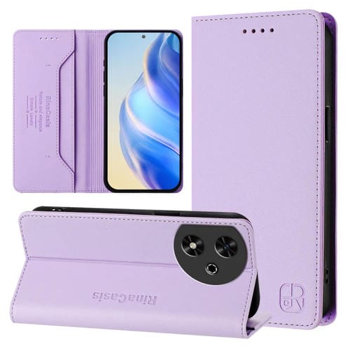 Funda de Cuero Rfid para Honor Play 50 Rc01 con Doble Pliegue y Succión Magnética (Morado Claro)
