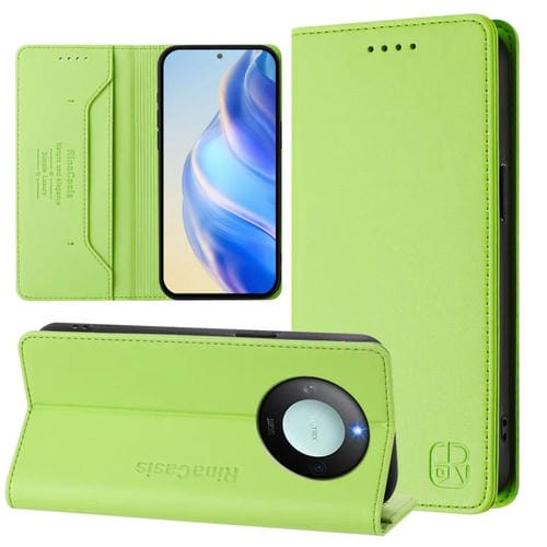 Funda de Cuero Rfid con Doble Pliegue y Succión Magnética para Honor X60/X9C Smart Rc01 (Verde Hierba)