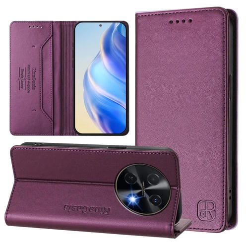 Funda de Cuero Huawei Nova 12I Rc01 con Doble Pliegue y Succión Magnética Rfid (Violeta)