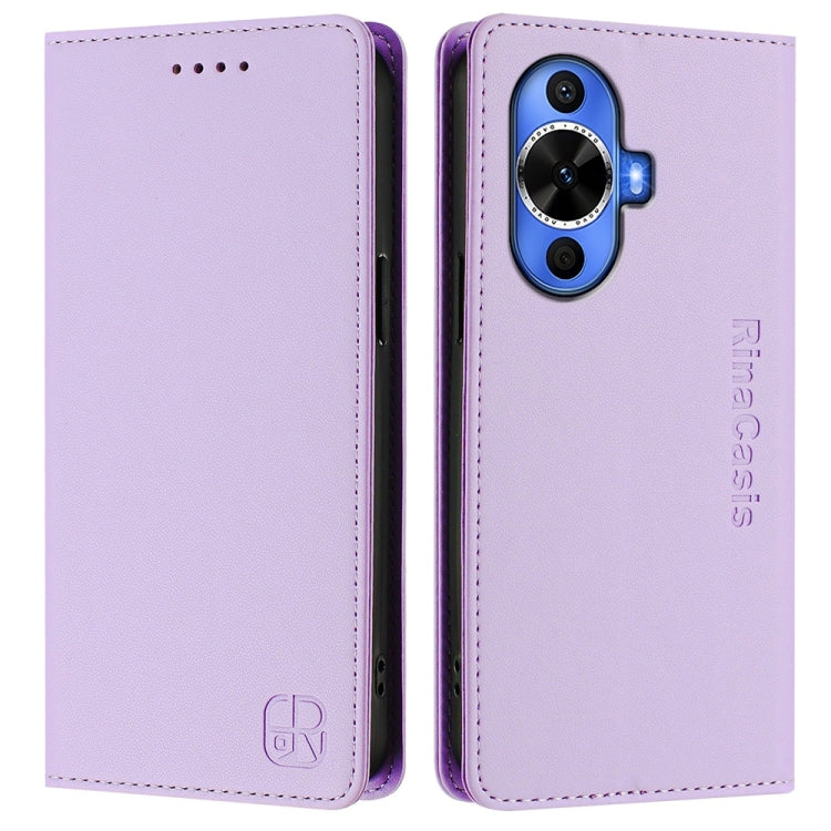 Funda de Cuero Huawei Nova 12S Global Rc01 con Doble Pliegue y Succión Magnética Rfid (Morado Claro)
