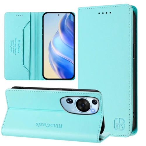 Funda de Cuero Huawei P60 Art Rc01 con Doble Pliegue y Succión Magnética Rfid (Verde Menta)