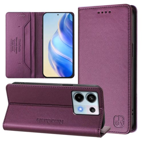 Funda de Cuero con Doble Pliegue y Succión Magnética para Teléfono Xiaomi Poco X6 5G/Redmi Note 13 Pro 5G Rc01 (Violeta)