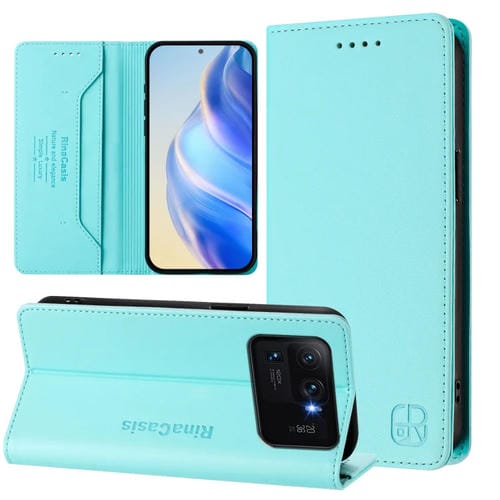 Funda de Cuero con Doble Pliegue y Succión Magnética para Xiaomi Mi 11 Ultra Rc01 (Verde Menta)
