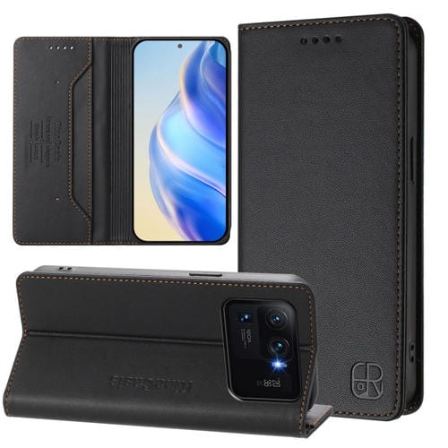Funda de Cuero con Doble Pliegue y Succión Magnética para Xiaomi Mi 11 Ultra Rc01 (Negra)
