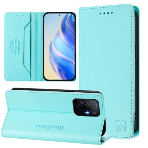 Funda de Cuero con Doble Pliegue y Succión Magnética para Teléfono Xiaomi 11T/11T Pro Rc01 (Verde Menta)