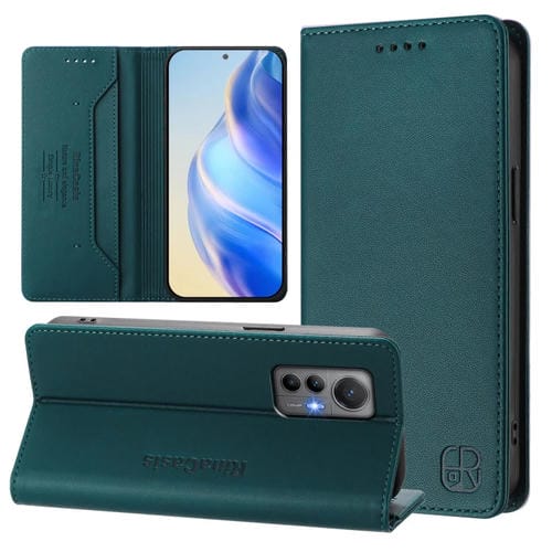 Funda de Cuero con Doble Pliegue y Succión Magnética para Teléfono Xiaomi 12 Lite Rc01 (Verde Oscuro)