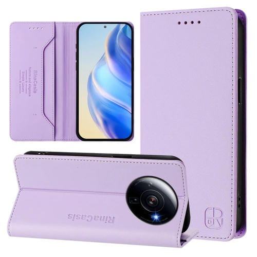 Funda de Cuero con Doble Pliegue y Succión Magnética Rfid para Xiaomi 12S Ultra Rc01 (Morado Claro)