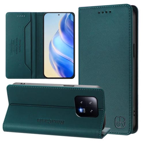Funda de Cuero con Doble Pliegue y Succión Magnética Rfid para Xiaomi 13 5G Rc01 (Verde Oscuro)