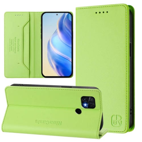 Funda de Cuero con Doble Pliegue y Succión Magnética Rfid para Xiaomi Poco C40 Rc01 (Verde Hierba)