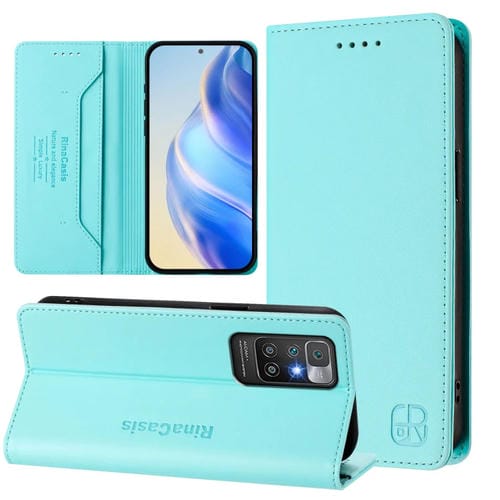 Funda de Cuero con Doble Pliegue y Succión Magnética para Redmi 10 4G 2021/2022 Global Rc01 (Verde Menta)