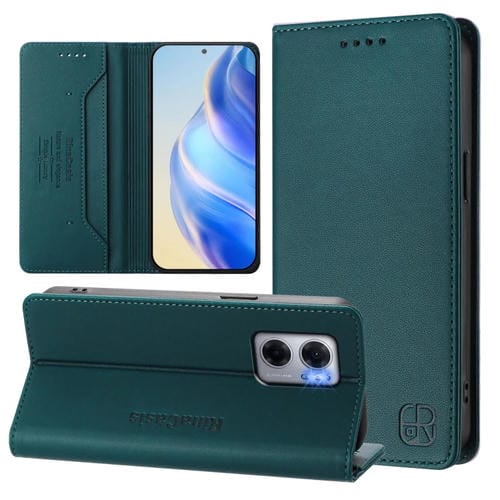 Funda de Cuero con Doble Pliegue y Succión Magnética para Redmi 10 5G / 10 Prime+ 5G Global Rc01 (Verde Oscuro)