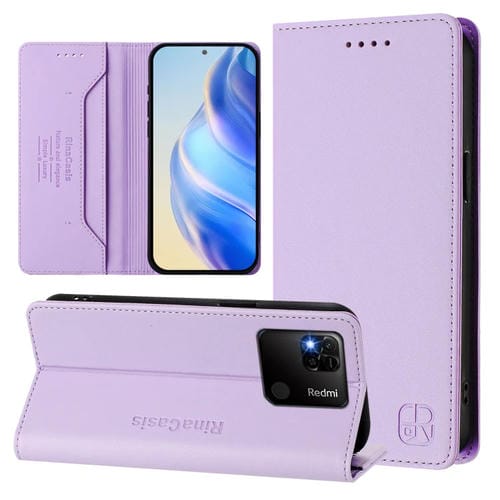 Funda de Cuero Rfid con Succión Magnética y Doble Pliegue para Redmi 10A/9C Rc01 (Morado Claro)