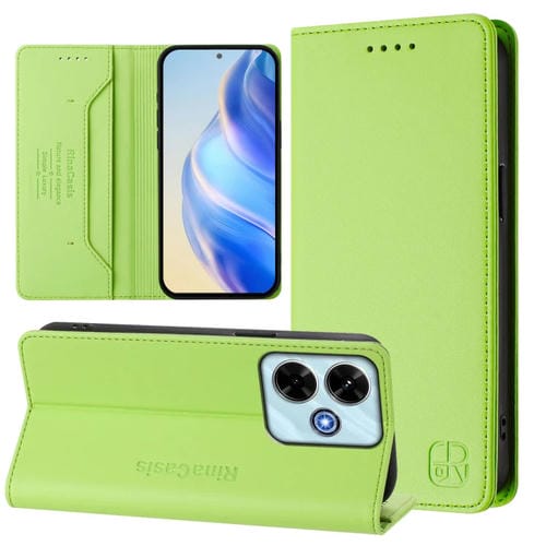Funda de Cuero con Doble Pliegue y Succión Magnética Rfid para Redmi 13 5G/4G Global Rc01 (Verde Hierba)