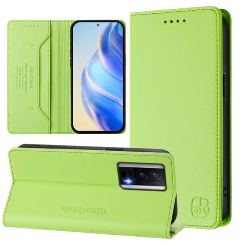 Funda de Cuero con Doble Pliegue y Succión Magnética para Redmi K60/K60 Pro Rc01 (Verde Hierba)