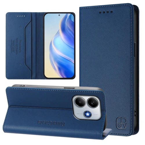 Funda de Cuero con Doble Pliegue y Succión Magnética para Redmi Note 14 5G Rc01 (Azul Oscuro)