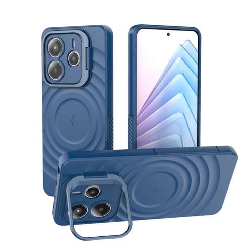 Estuche para Teléfono con Marco de Lente Corrugado Magsafe para Redmi Note 14 5G (Azul Oscuro)