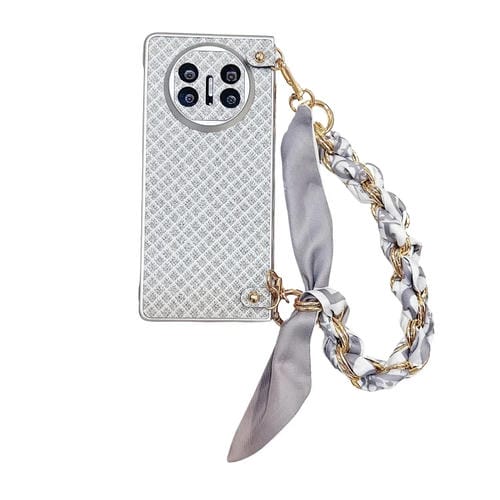 Funda para Teléfono Huawei Mate X3/X5 con Rombos Diamantes y Pulsera de Seda (Plateada)