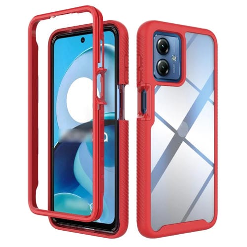 Funda para Motorola Moto G14 de PC y TPU Transparente a Prueba de Golpes (Rojo)
