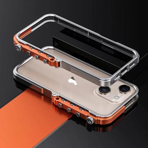 Funda para Teléfono iPhone 15 Marco Metal Aleación Aluminio Armadura Mecánica (Plateada)