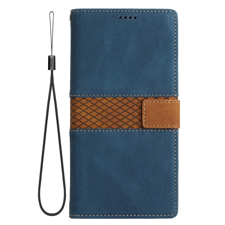 Funda de Cuero para iPhone Se 2022/2020 con Costuras de Cuadrícula y Cordón (Azul)