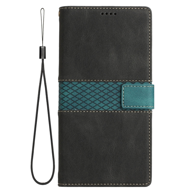 Funda de Cuero para iPhone Se 2022/2020 con Costuras de Cuadrícula y Cordón (Negro)
