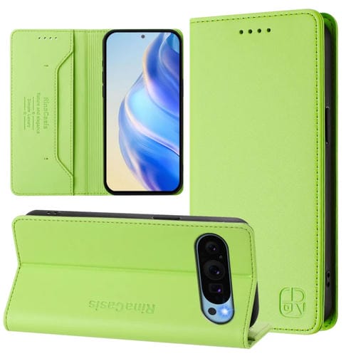Funda de Cuero con Doble Pliegue y Succión Magnética Rfid para Google Pixel 9/9 Pro Rc01 (Verde Hierba)