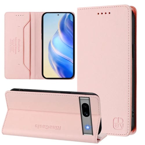 Funda de Cuero con Doble Pliegue y Succión Magnética Rfid para Google Pixel 7A Rc01 (Rosa)