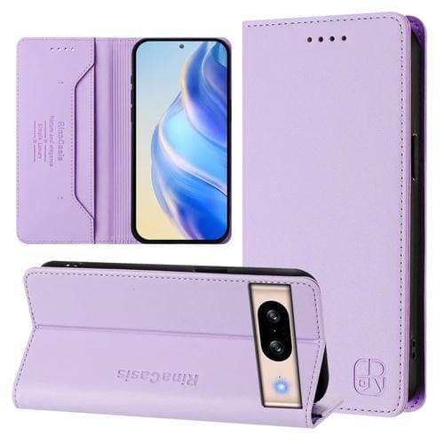 Funda de Cuero con Doble Pliegue y Succión Magnética Rfid para Google Pixel 8 Rc01 (Morado Claro)
