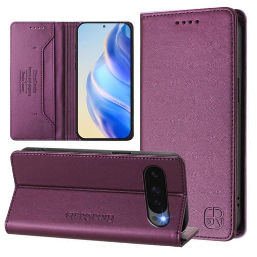 Funda de Cuero con Doble Pliegue y Succión Magnética Rfid para Google Pixel 10/10 Pro 5G Rc01 (Violeta)