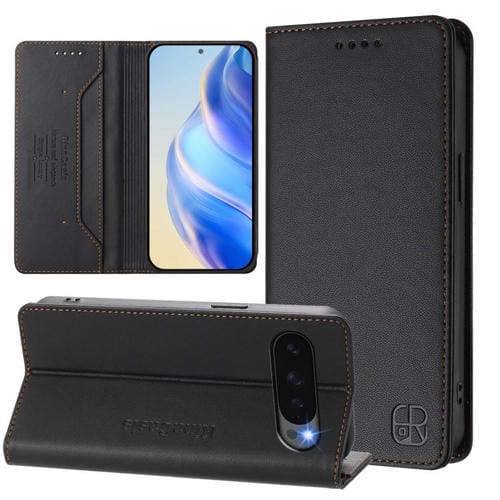 Funda de Cuero con Doble Pliegue y Succión Magnética Rfid para Google Pixel 10 Pro XL Rc01 (Negra)