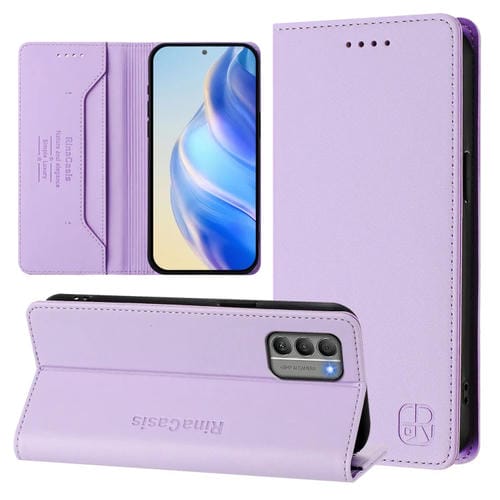 Funda de Cuero Rfid para Nokia G400 Rc01 con Doble Pliegue y Succión Magnética (Morado Claro)
