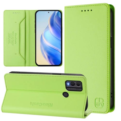 Funda de Cuero Rfid con Doble Pliegue y Succión Magnética para Nokia C22 Rc01 (Verde Hierba)