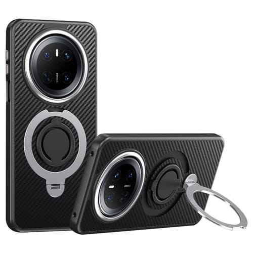 Funda Magsafe Fibra de Carbono con Soporte Giratorio 360° para Huawei Mate 70 Pro/70 Pro+ (Negra y Plateada)