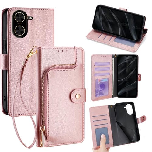 Funda de cuero con cremallera para Redmi A5 4G (171,7 mm) (oro rosa)