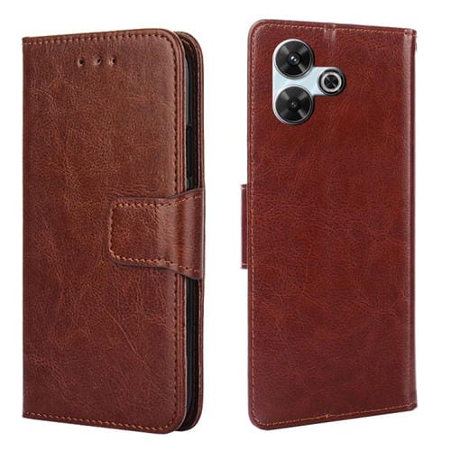 Funda de Cuero con Textura de Cristal para Redmi 13 4G (Marrón)