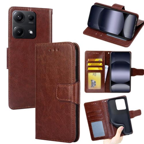 Funda de cuero con textura de cristal para Redmi Note 14S 4G (marrón)