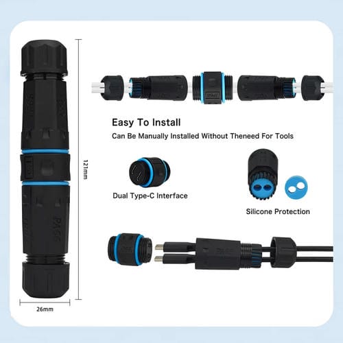 Adaptador de Acoplador Impermeable para Exteriores M20 con Conector Recto Tipo C de Dos Puertos y 10 Gbps