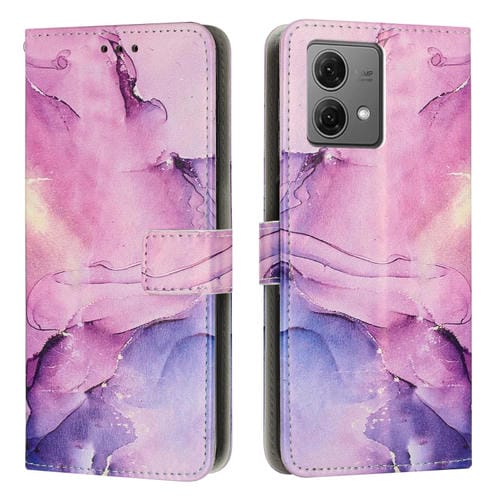 Funda de Cuero Motorola Edge 40 Neo con Patrón de Mármol Pintado (Morado)