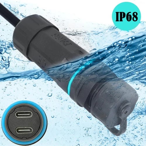 Adaptador Acoplador Recto Hembra a Hembra Tipo C de Dos Puertos Resistente al Agua IP68 10 Gbps con Cubierta Protectora