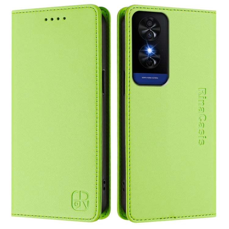 Funda de Cuero con Doble Pliegue y Succión Magnética RFID para TCL 50 5G y Xe Nxtpaper 5G (Verde Hierba)