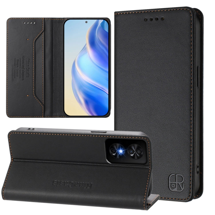 Funda de Cuero con Doble Pliegue y Succión Magnética RFID para TCL 50 Se Rc01 (Negro)