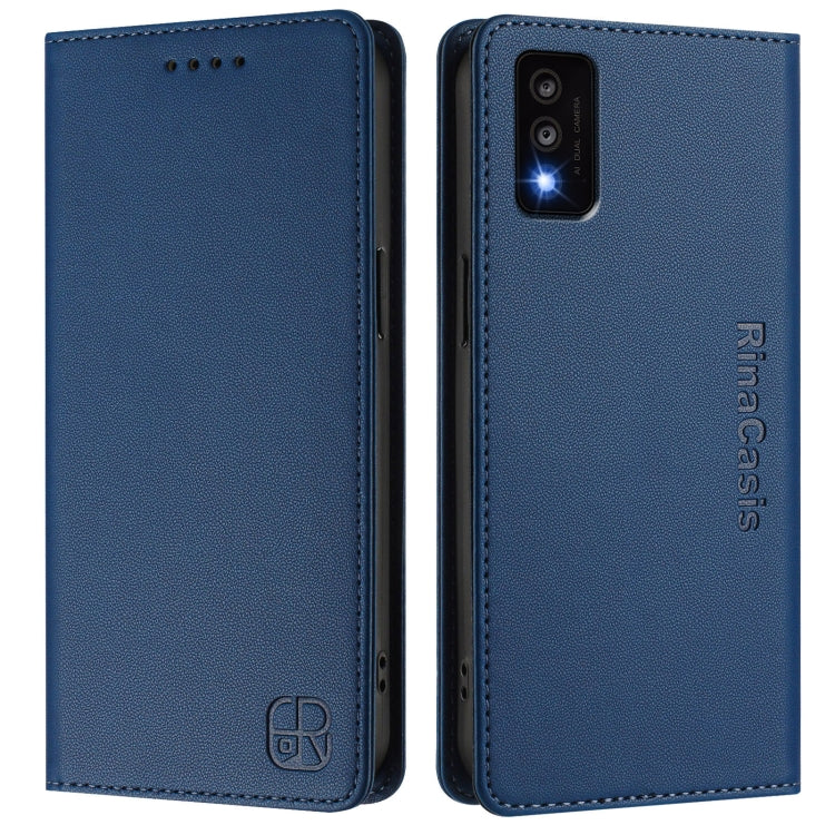 Funda de Cuero con Doble Pliegue y Succión Magnética Rfid para TCL 30T/T603Dl Rc01 (Azul Oscuro)