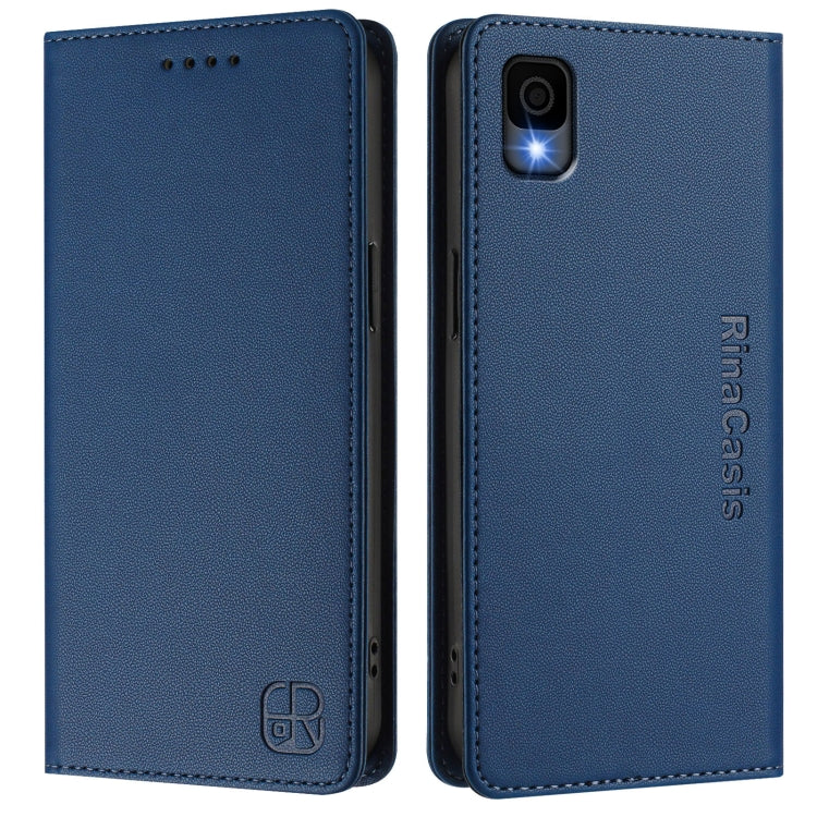 Funda de Cuero con Doble Pliegue y Succión Magnética Rfid para TCL 30Z/T602Dl Rc01 (Azul Oscuro)