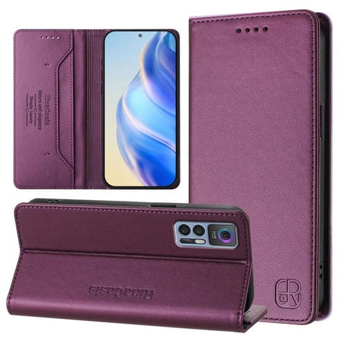 Funda de Cuero con Doble Pliegue y Succión Magnética Rfid para TCL 30 4G/30 5G/30+ Rc01 (Violeta)