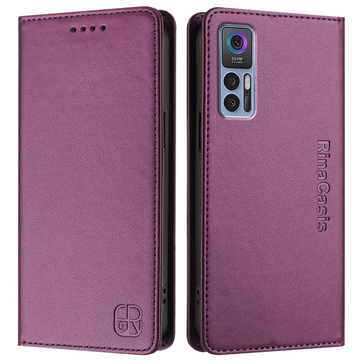 Funda de Cuero con Doble Pliegue y Succión Magnética Rfid para TCL 30 4G/30 5G/30+ Rc01 (Violeta)